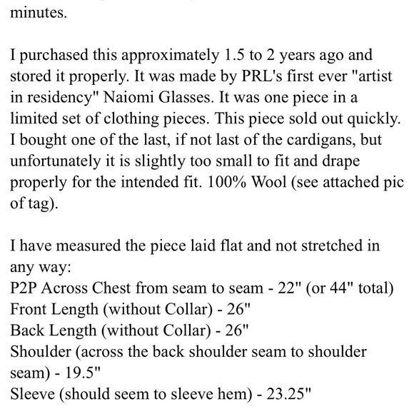 Naiomi Glasses x PRL Polo Ralph Lauren Wool Sweater Cardigan NWT S/M - Picture 14 of 14